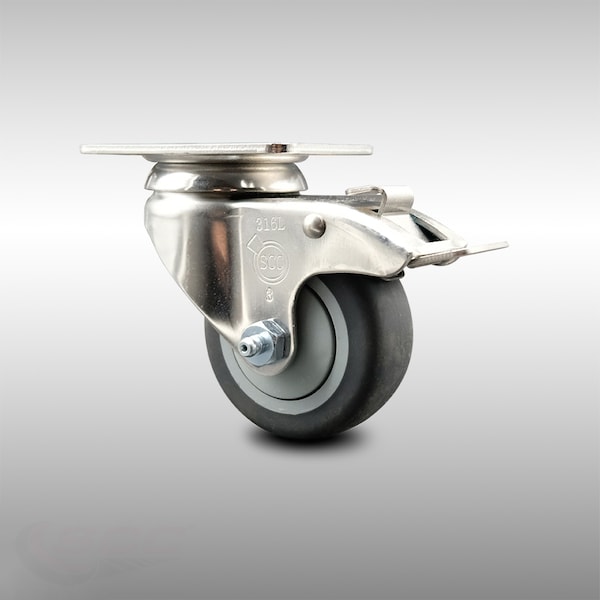 Service Caster 3 Inch 316SS Thermoplastic Rubber Swivel Top Plate Caster with Total Lock Brake SCC-SS316TTL20S314-TPRB - main